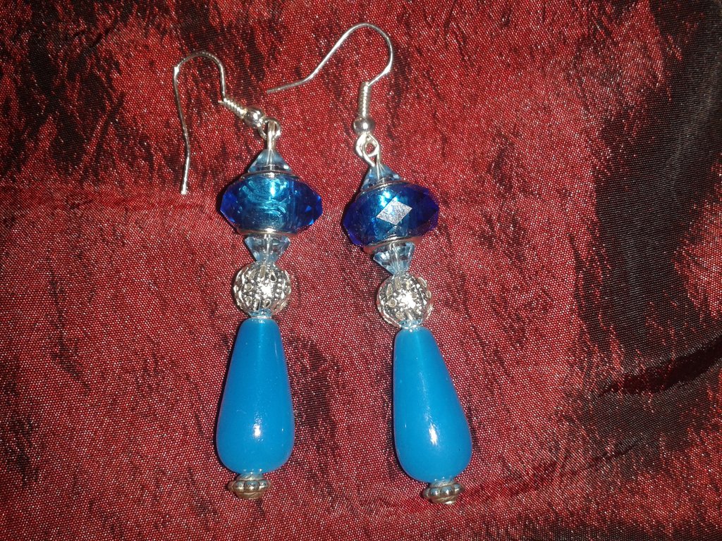 Orecchini A Goccia Clip-on Orecchini A Goccia Clip Placcati Argento Con Cristallo Blu - Handmade, Chiusura A Clip-on Orecchini A Goccia Clip Argento - Foto 7