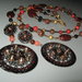 art 150 collana con giada marrone e giada arancio 2 fili con argento tibetano colore oro