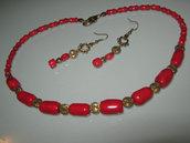 art 448  lunga collana in corallo di mare rosso con argento tibetano anallergico colore bronzo
