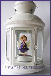 Lanterna "Fufuangel Viola" Candela, portacandela Bomboniera fimo cernit kawaii