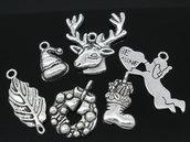  6 Charm Ciondoli tema Natale Color Argento Antico mix