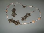 art 155 collana in perle di fiume naturali freschwater perarls e argento tibetano anallergico, colore bronzo