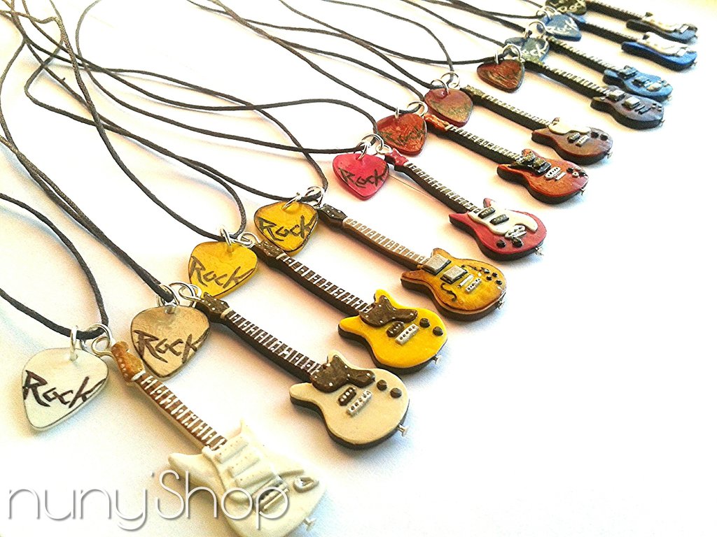 Yifnny Collana per Chitarra, Collana da Uomo in Acciaio Inossidabile per Chitarra Elettrica Rock Collana con Plettro per Chitarra con Catena Rolo Regalo in Stile Musicale per Donne (Argento