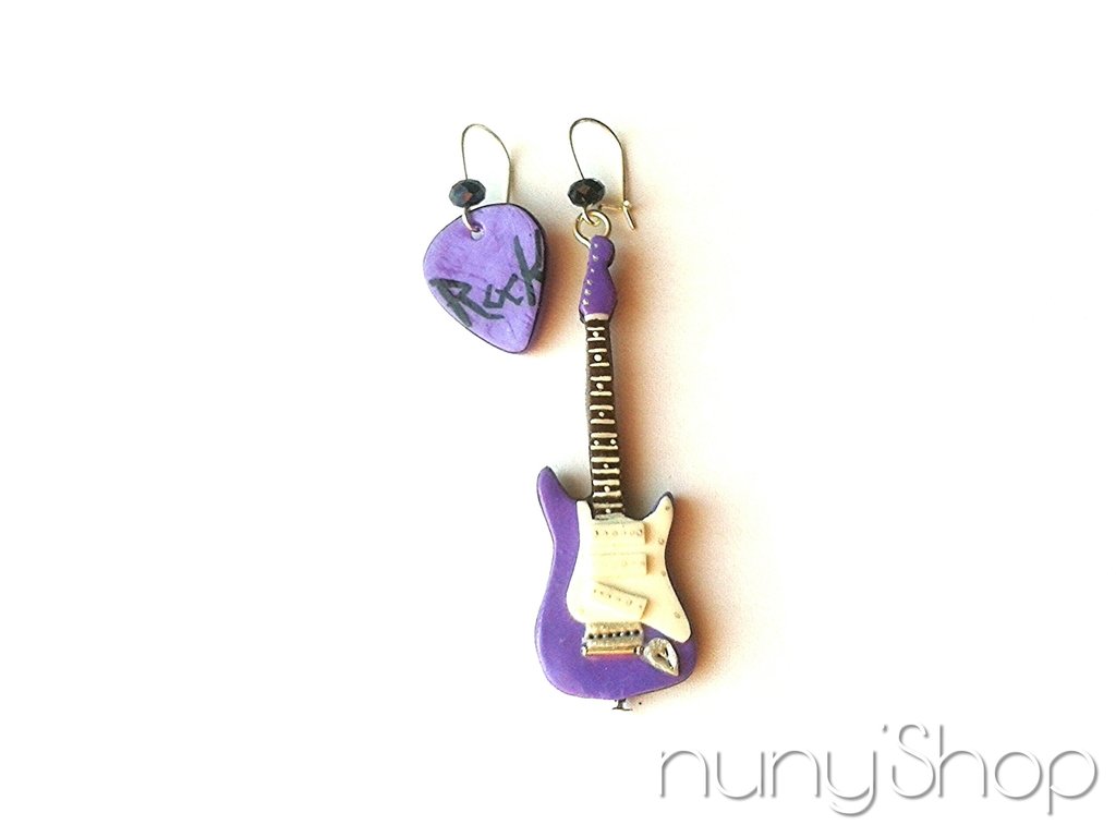 Miniblings Orecchini A Chitarra In Legno Con Corde Reali - Placcati Argento - Gioielli Artigianali Per Musicisti - Fatto A Mano In Germania