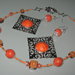 art  284 collana in corallo spugna colore arancio, perle round grandi, con orecchini in argento tibetano anallergico