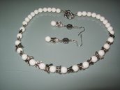 art  177 collana in agata, perle drum, con orecchini e argento tibetano anallergico