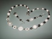 art 180 collana in agata, perle drum e madreperla, con orecchini e argento tibetano anallergico
