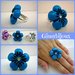 Brillante anello fiore blu azzurro con strass trasparente in fimo (polymer clay) fatto a mano
