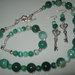 art 116 collana in agata verde trasparente, perle round varie misure, con orecchini e bracciale,argento tibetano anallergico