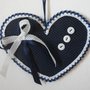 CUORE DI STOFFA BLU E BIANCO CON FIOCCO, DECORAZIONE CASA