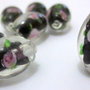 Perline in vetro nero con fiore rosa  (cod.18)