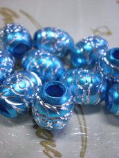 10 Perline Foro Grande in Alluminio inciso color Turchese