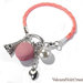 Romantico bracciale con macarons in fimo torre eiffel e perla cordino in similpelle rosa 