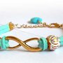 Bracciale INFINITO braccialetto ciondolo oro sfere turchese donna Artigianale MH