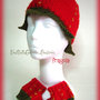 Cappello e guanti - "Fragola" - Completo di accessori di lana, fatto a mano, ai ferri.
