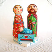 Sacra Famiglia Natale natività presepe cuore Gesù bambola statuetta figurina 