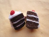  earrings with miniature food - adorable Black Forest cake slice to wear - polymer clay cernit fimo