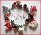 Bracciale "Natale Gattino Bianco " fimo cernit perle rosso idea regalo
