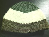 cappello da uomo donna e ragazzo in lana a strisce grige, panna e verdi   fatto a mano all'uncinetto C009