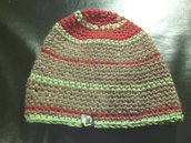 cappello da ragazzo e da ragazza marrone a righe in lana fatto a mano all'uncinetto C022