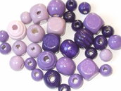 lotto 30 perle legno lilla e viola
