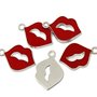 Charm Ciondoli Bocca Smaltato Rosso Tono Argento 26x18mm 