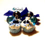 Orecchini cupcake fimo pendenti fiocchetto blu e strass handmade