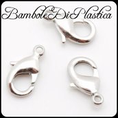 ♥ 20 MOSCHETTONI 12 MM ARGENTATI CHIUSURE PER BASE COLLANA CATENA SILVER ♥