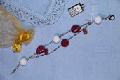 Bracciale artigianale fatto a mano agata bianca e giada rosso rubino - Idea regalo