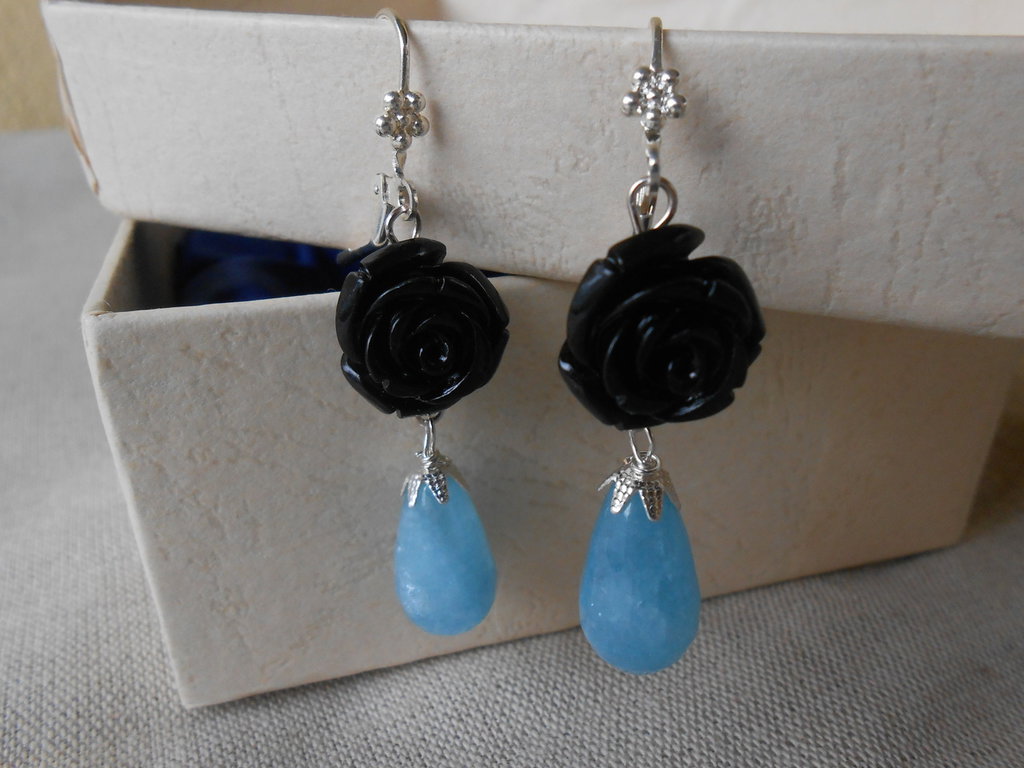 Orecchini Lunghi Boho Fatti A Mano | Pendenti In Turchese Compresso E Ottone Placcato Argento | Anallergici In Argento 925 - 2