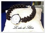 Orologio con bracciale in perle cerate nere