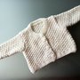 Golfino neonato in lana bianco bambina 3-6 mesi fatto a mano