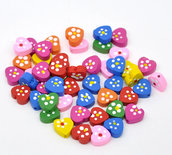 10 perle a cuore in legno 14x13 mm colori mix