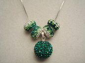 "Emerald Green Pavè" - Collana con pallina e perline strass
