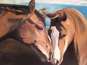 olio su tela"coppia di cavalli"