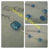 collana di catena mista con perle di vetro azzurro