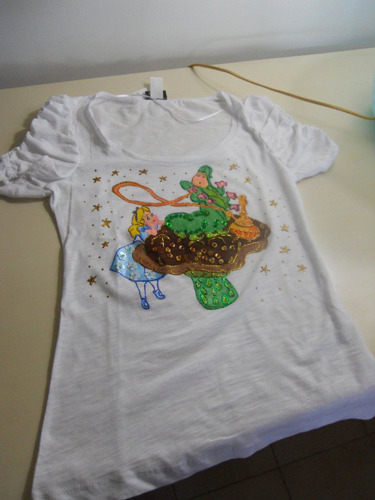 T-Shirt Donna Bianca Alice Nel Paese Delle Meraviglie - Maglietta Cinema, Stampa Diretta, 100% Made In Italy