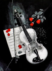Quadro violino rose acrilico su tela dipinto a mano