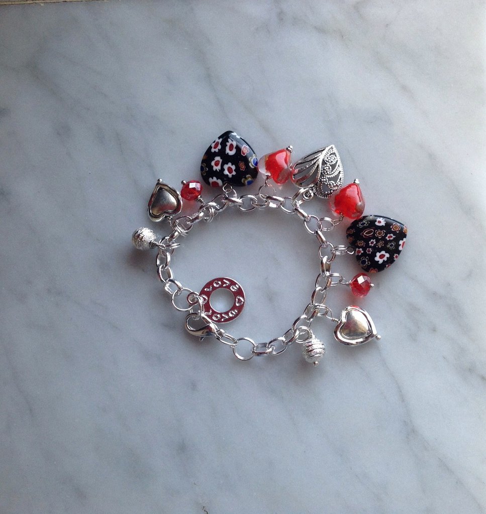 Avalaya Ciondolo A Cuore In Smalto Rosso Con Cristalli - Collana Con Catena Argento 40 Cm + 7 Cm, Gioiello Elegante Per Donna, Regalo