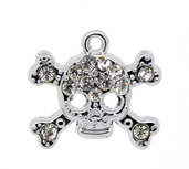 N. 2 Charm Ciondoli Teschio con Strass Tono Argento 20x18mm