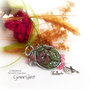 Collana Green Soul ciondolo wire fimo fiore foglie organza rosa verde fata fairy giardino druido