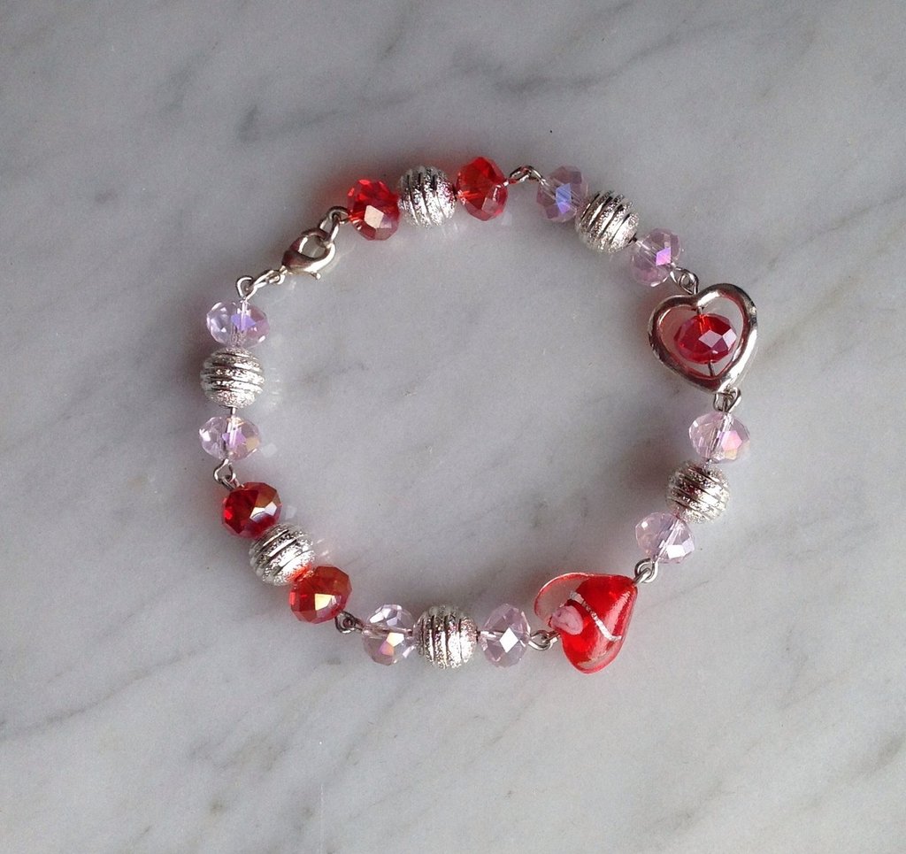 Philip Jones Bracciale In Cristallo Rosso Creato, Con Zircondia, Design Contemporaneo, Regalo Donna