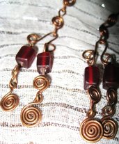 Copper earrings with red cubes