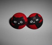 Orecchini a bottoncino in stoffa - Gattini neri - Stud Earrings - Button Earrings