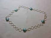 Collana in metallo rodiato con perle in vetro color azzurro - cod. A27