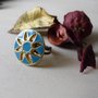 Anello con bottone vintage smaltato FLOWERS