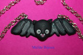 Collana Pipistrello - Nero con brillantini e occhi fosforescenti - pasta modellabile Fimo