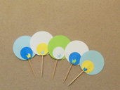10 Cupcake-Topper personalizzabili: stuzzicadenti 'Nascita' sui toni dell'azzurro diversi tra loro
