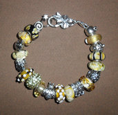 Bracciale con perle in vetro di Murano - Murrine tonalità Mimosa e beads argentati