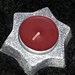 PORTACANDELA "STELLA" - bianca con glliter argento e candelina rosso scuro